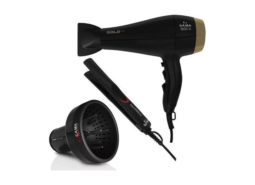 Kit Gama - Secador Gold Ion 2200W 220V + Prancha Eleganza Plus Ceramic