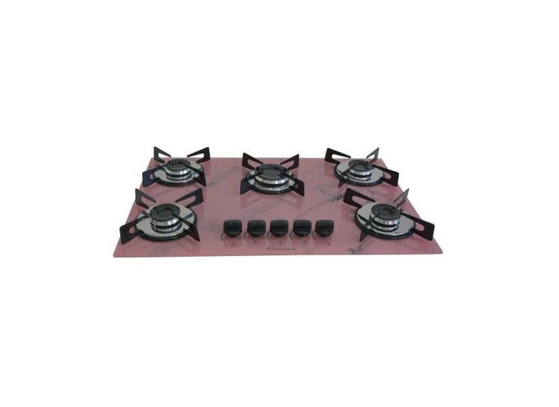 Fogão Cooktop À Gás 5 Bocas ChamaLar MARMORIZADO ROSA Premium Ultra Ch