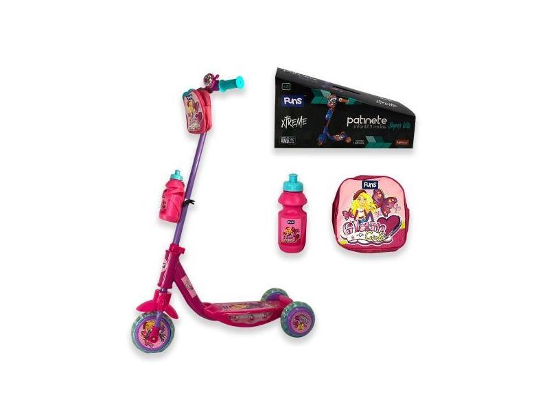 Patinete Com Garrafinha E Bolsa Brinquedo Infantil Cores Azul Ou Rosa