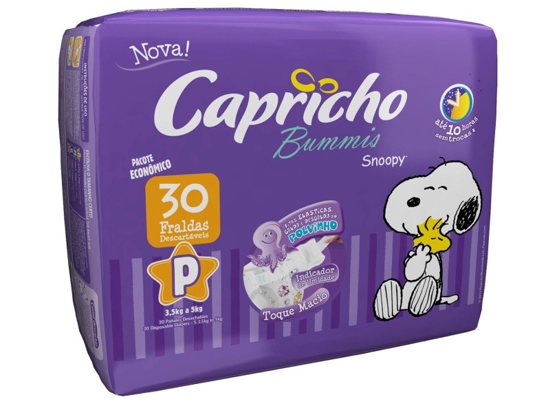 Fralda Capricho Bummis Baby Snoopy Tamanho P Econômica 30 Unidades Peso Indicado Até 5kg