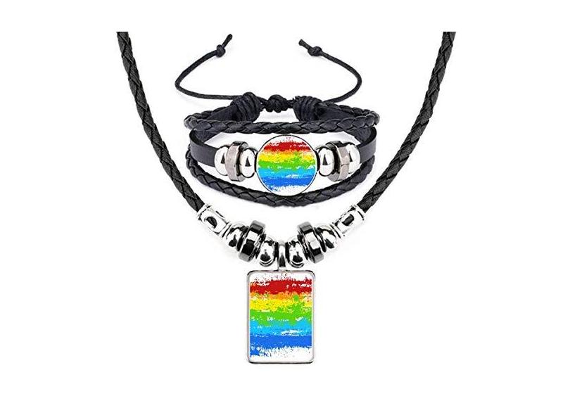 Stippling Rainbow Gay Lgbt Colar De Couro Lgbt Conjunto De Joias Em Promoção é No Buscapé 6810