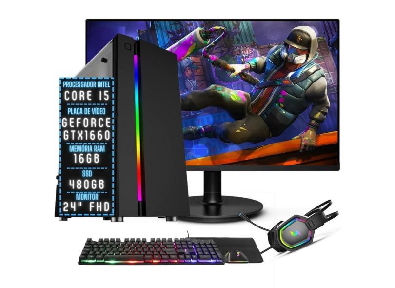 PC Gamer Completo 3green Join Intel Core i5 16GB RAM Placa de vídeo Geforce GTX 1660 Ti 6GB SSD 480GB Fonte 500W + Monitor 24&quot; 75Hz 3GJ-032