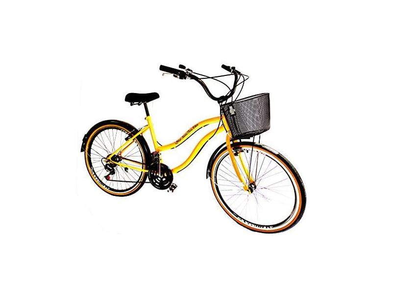 Bicicleta Aro 26 urbana com 18 marchas cesta Amarelo