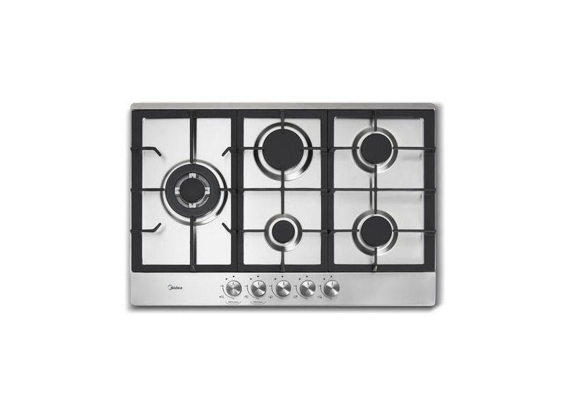 Cooktop A Gas 5 Bocas Inox Mega Chama 75x51cm - Midea, Inox, Gas