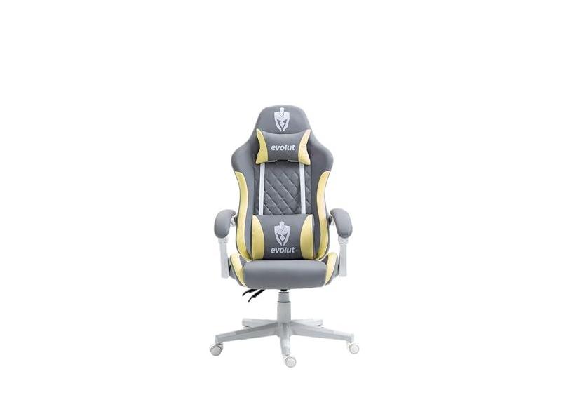 CADEIRA GAMER PRISM - EG910 - CINZA COM AMARELO - ESTRUTURA BRANCA - EVOLUT