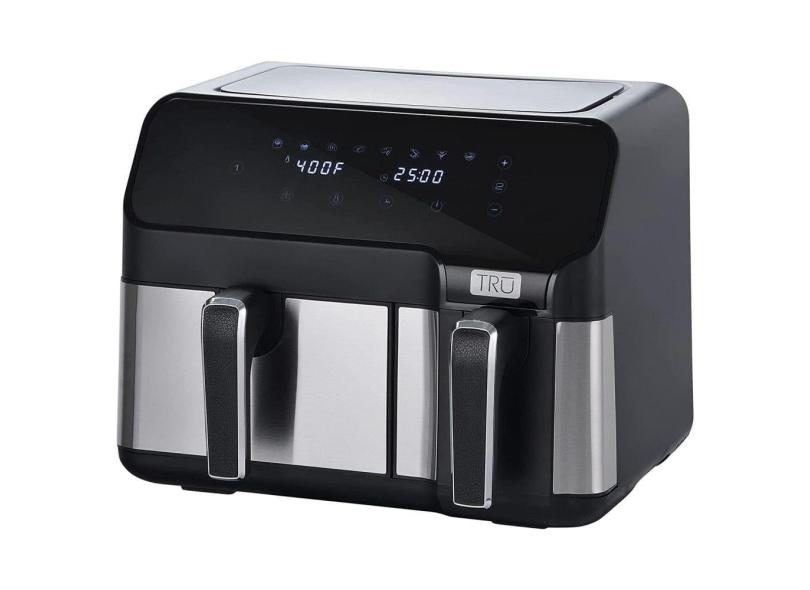 Fritadeira Elétrica Air Fryer 8,5L com Cesto Duplo, Controle de Temperatura e Display LCD, 110V 1700W, TRU, Preto e Prata