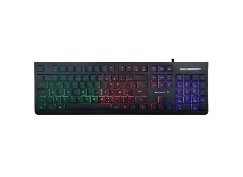 Teclado Gamer Black Eagle Fortrek Multimidia Preto Rainbow Usb 2.0 Abnt2 75856