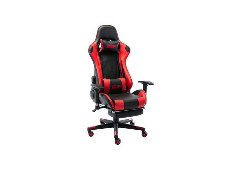 Cadeira Gamer Mvp Preto Vermelho Apoio Pernas Couro Fratini