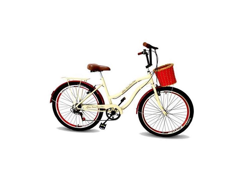 Bicicleta Feminina Aro 26 Com Cestinha Tpo Vime Retrô 6V Bg - Maria Cl