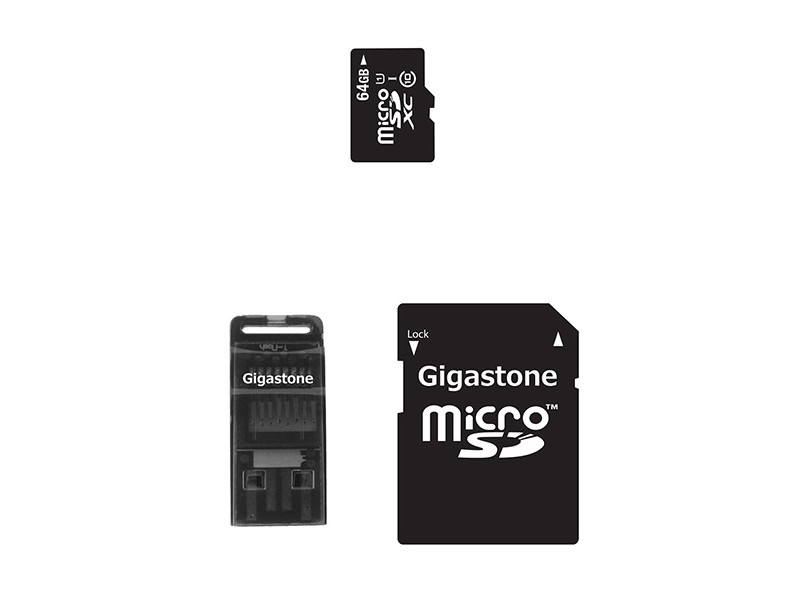 Cartão de Memória Micro SDHC com Adaptador Gigastone 64 GB GS-3IN1X1064G-R