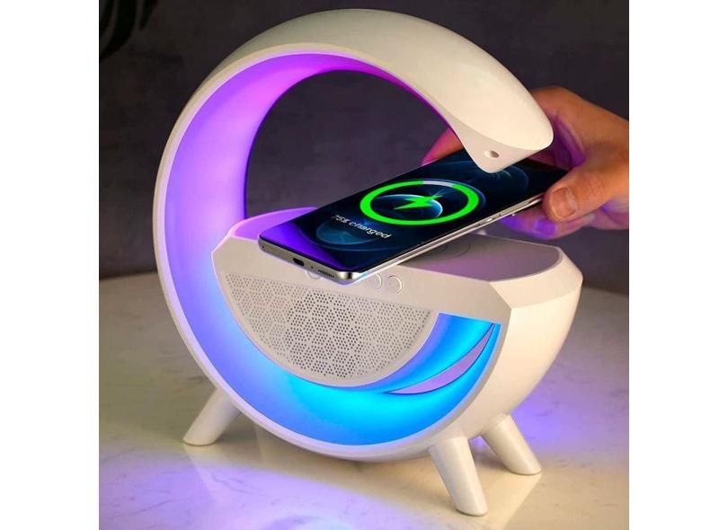 Luminária Caixa Som Bluetooth Carregador Indução Cor Branco
