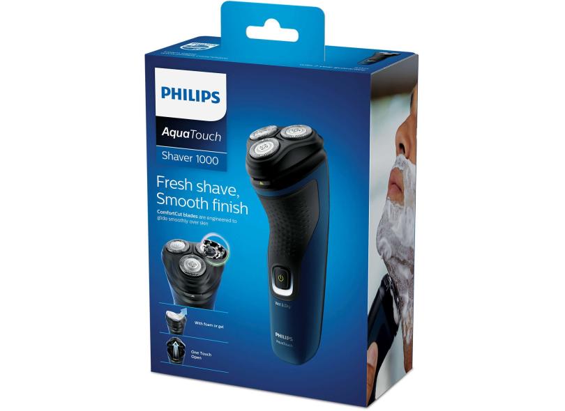 Barbeador Elétrico à Bateria recarregável e molhada Philips Shaver 1100 AquaTouch 1000