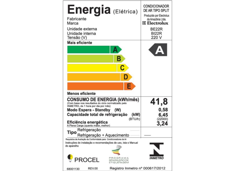 Ar-Condicionado Split Hi Wall Electrolux Inverter Techno 22000 BTUs Inverter Controle Remoto Quente/Frio BE/BI22R