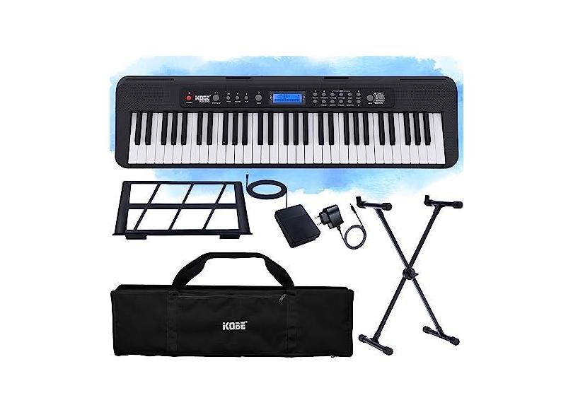 Kit Teclado Musical Digital Kobe KB-300 5/8 61 Teclas Sensíveis ao Toque com Pedal Sustain Capa e Estante
