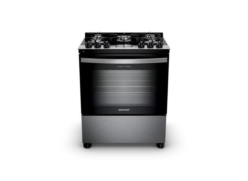 Fogão Brastemp 5 Bocas Cor Inox Com Mesa de Vidro, Turbo Chama e Timer
