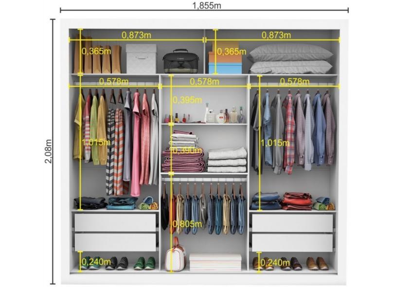 Guarda-Roupa Casal 3 Portas 4 Gavetas com Espelho Melissa Glass Carioca Móveis