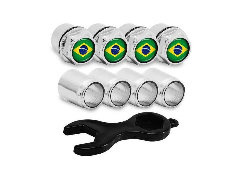 Capa Bico de Válvula Cromado Pneu Bandeira Brasil - DCAPS