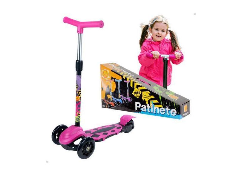 Patinete Scooter Infantil Power Rosa 3 Rodas 40kg Dm Toys - DM Toys