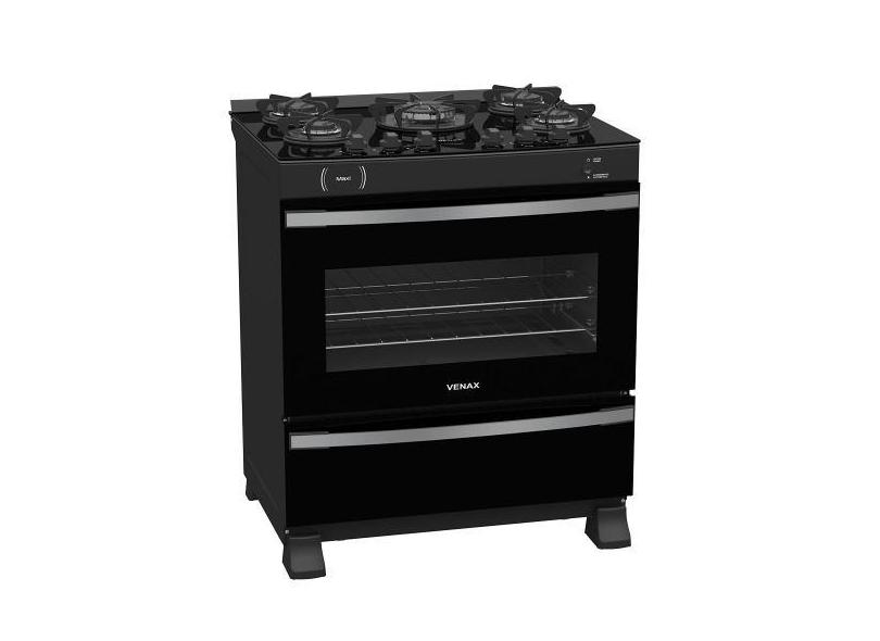 Fogao a gas maxi vitreo 5 q preto fosco gas glp - Venax, Bivolt