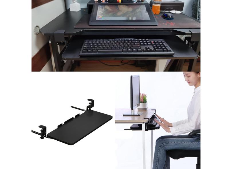 Gavetas de teclado 52 65 75cm Braçadeira nas plataformas da bandeja do teclado sob a gaveta da mesa para teclado e mouse, bandeja deslizante deslizante sob a mesa Estação de trabalho ergonôm