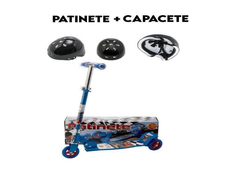 Patinete Dobrável Corrida Divertida Presente Capacete Preto - Dm Toys