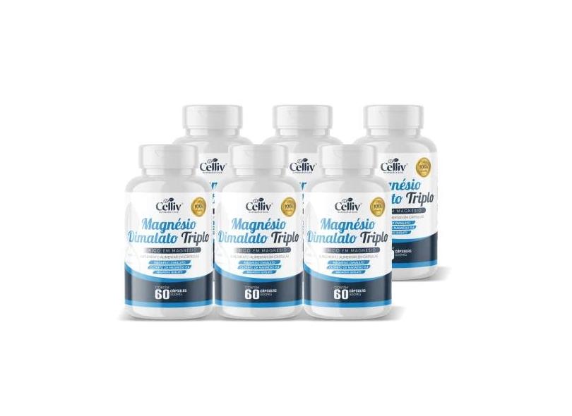 Kit Com 6 Magnésio Dimalato Triplo (Dimalato, Quelato e Cloreto de Magnésio P.A) 60 Caps Celliv
