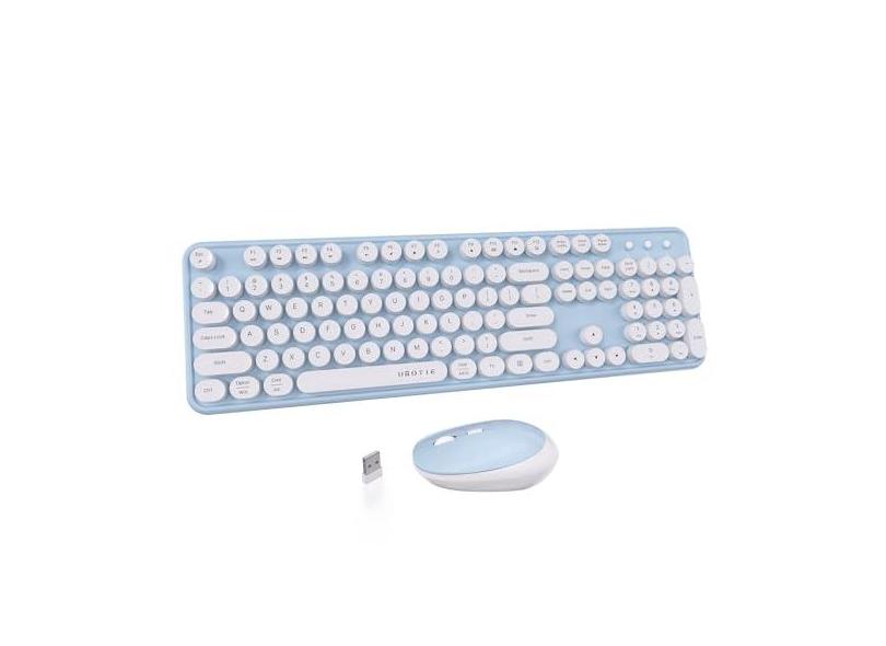 UBOTIE Combos coloridos de teclado sem fio para computador, teclas flexíveis de máquina de escrever, teclado de tamanho completo, conexão sem quedas de 2,4 GHz e mouse óptico