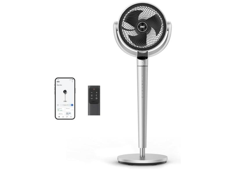 Ventilador Pedestal com Oscilação Omnidirecionais de 150°+120°, 6 Modos, 9 Velocidades, Temporizador 12H, Controle Remoto e APP, 110V, Dreo, Prata