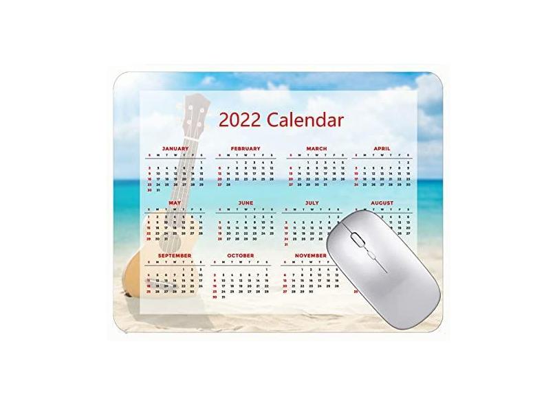 Mouse pad com calendário 2022 com feriados, mouse pad para escritório com violão e nuvens do mar