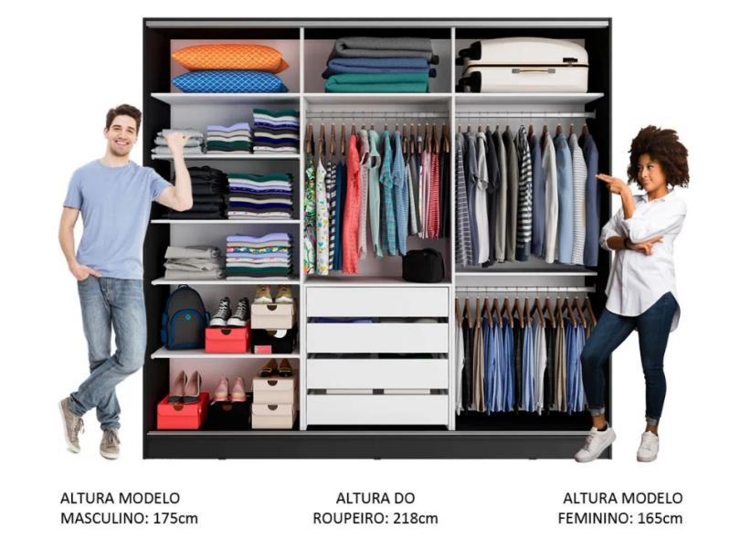 Guarda-Roupa Casal 3 Portas 4 Gavetas com Espelho Zurique 3E Madesa
