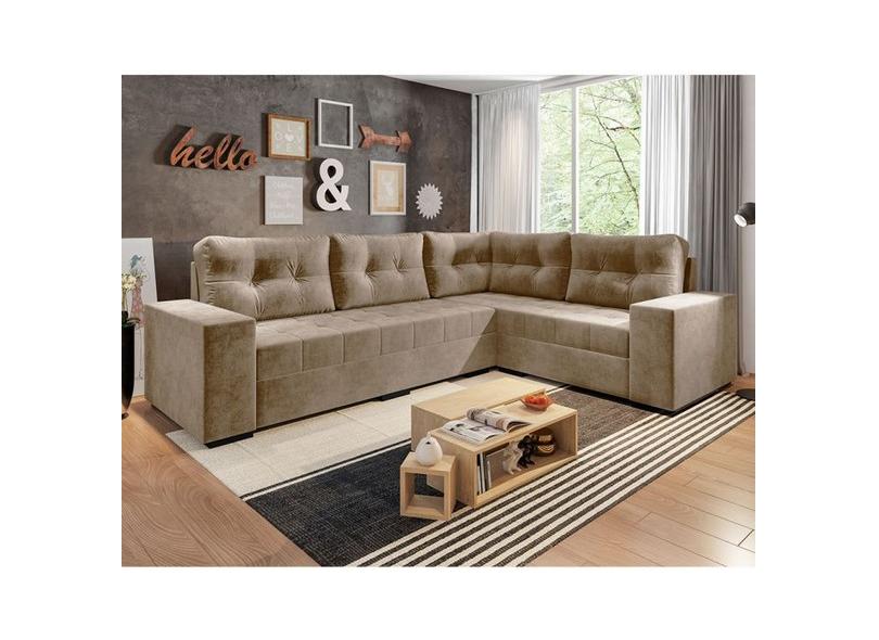 Sofá de Canto Chaise 5 lugares Suede Bari Cometa Móveis