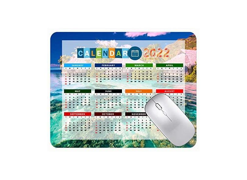 Mouse pad colorido calendário 2022 ano 2022 paisagem tropical palmeiras tapete para jogos com bordas costuradas