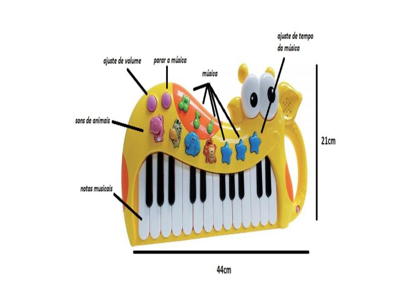 TECLADO PIANO GIRAFA MUSICAL INFANTIL SOM DE ANIMAIS 24 TECLAS