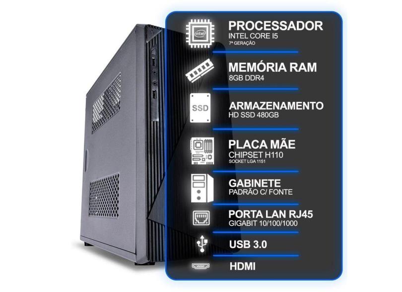 Desktop Intel Core I5 7ª Geração 8GB SSD 480GB USB/VGA/HDMI