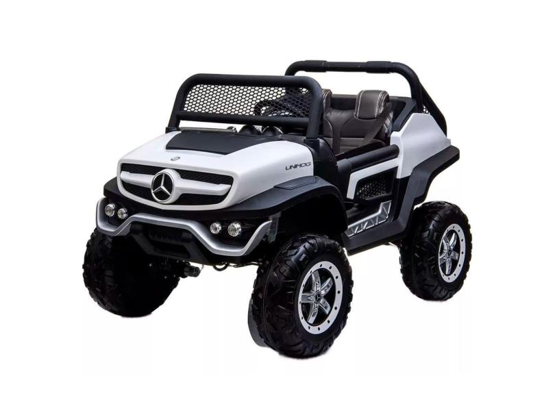 Carrinho Elétrico Infantil Mercedes Benz Unimog 24v 8kmh Suporta 30kg Controle Remoto Luz/Som Branco