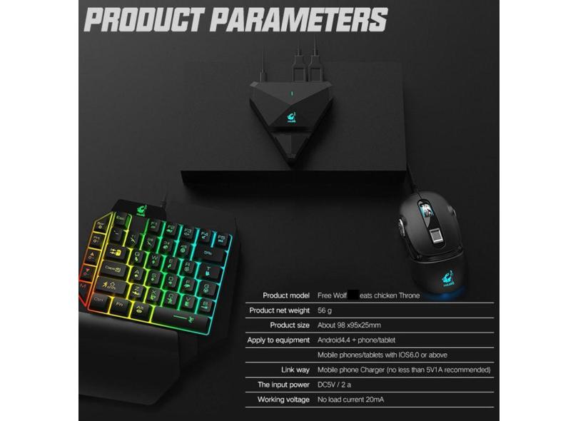 Gamer Kit Teclado Para Uma Mão, Mouse E ConverterSet De 3