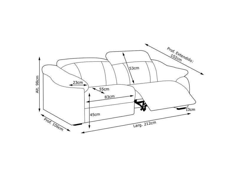Sofá 2 lugares Reclinável Elétrico Couro Agnes Gran Belo