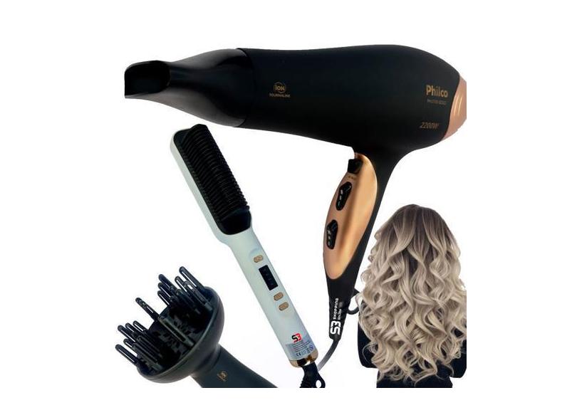 Secador De Cabelo 2100W E Difusor E Escova Magica Alisadora - Philco