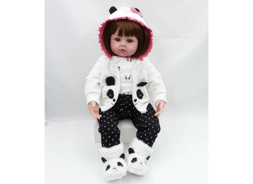 Brastoy Boneca Bebê Reborn Silicone Menina Panda Olhos Castanhos