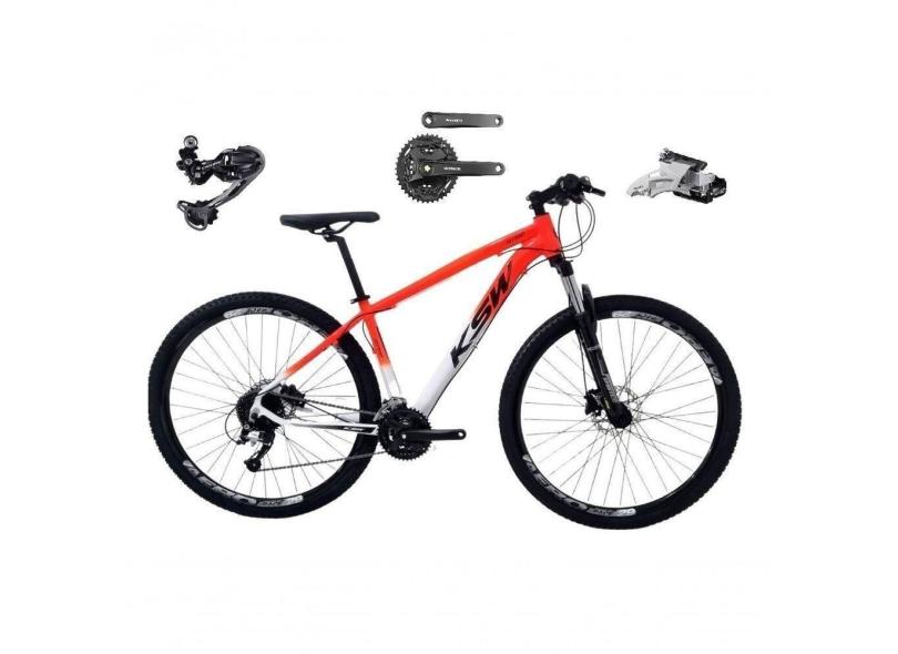 Bicicleta Aro 29 Ksw Xlt Câmbio Traseiro Shimano Deore E Altus 27v Freio Hidráulico Garfo Trava - Laranja/branco Tam.19