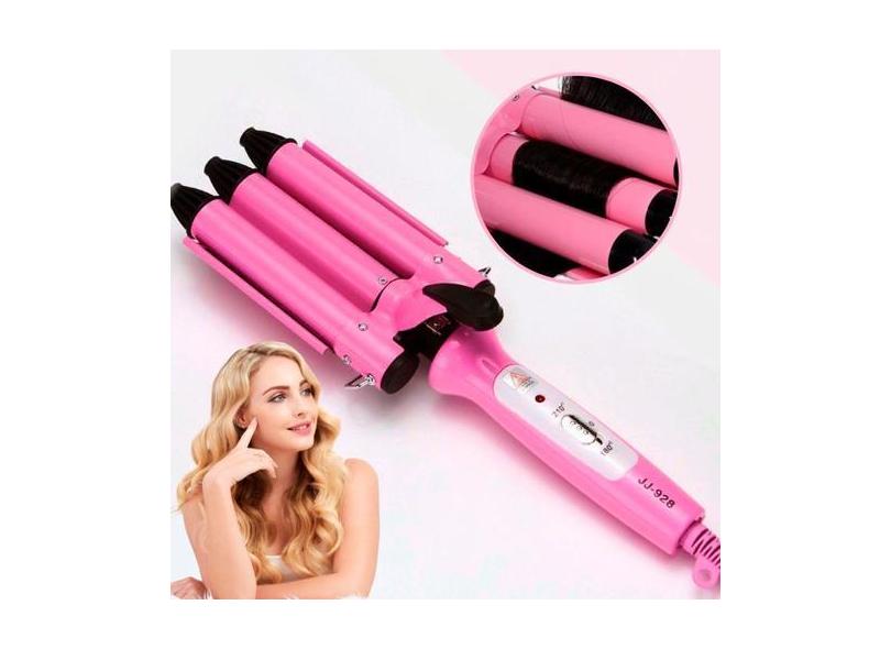 Cacheador Tri-ondas Rosa 25mm Cerâmica Bivolt Profissional Cabelos - H