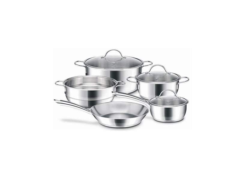 Conjunto de Panelas Aço Inox 5 Peças Elegance Glass Rochedo