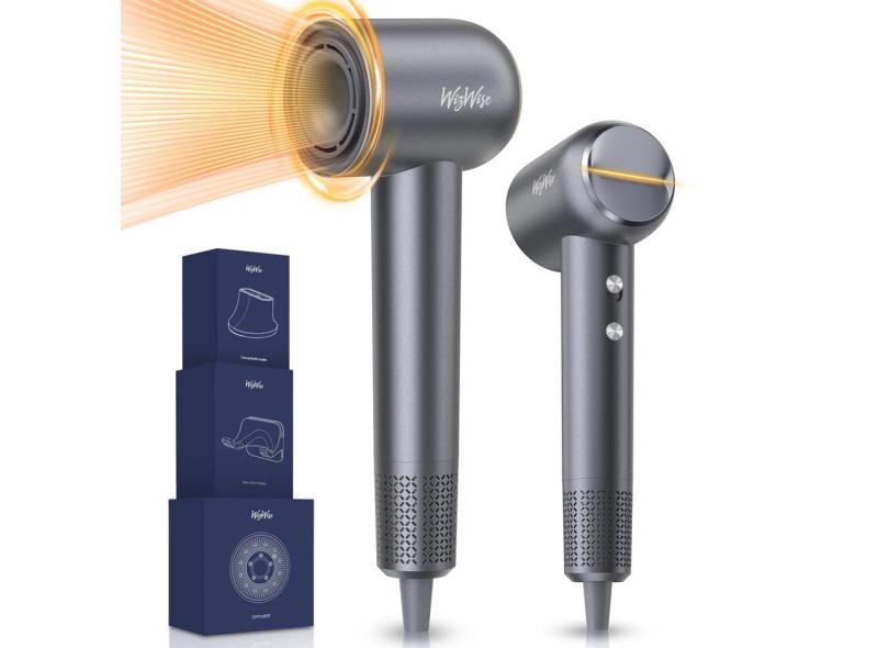 Secador de cabelo WizWise 1500W High Speed Ionic com difusor cinza