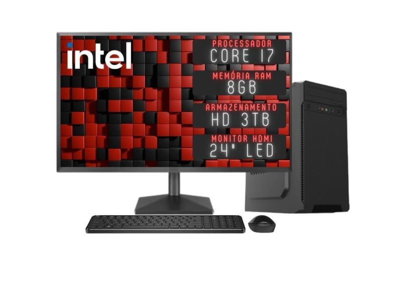 Computador Completo 3green Desktop Intel Core i7 8GB Monitor 24&quot; Full HD HDMI HD 3TB Windows 10 3D-158