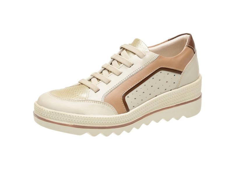 Tênis Pierrô plataforma conforto couro cor off white em Promoção é no ...