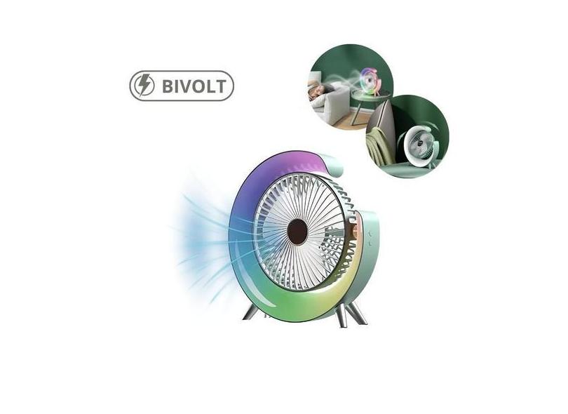 Ventilador de Mesa Colorido com Luz Forte Bivolt - GOLDENMIX, Bivolt