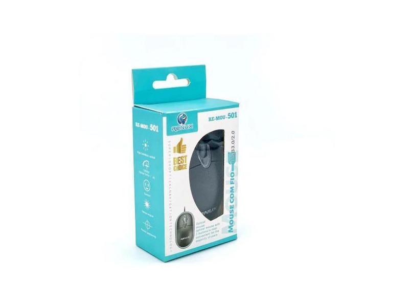 Mouse Mini Óptico Básico Renux RE-MOU-501 Usb 2.0/3.0 E 1000 Dpi Preto