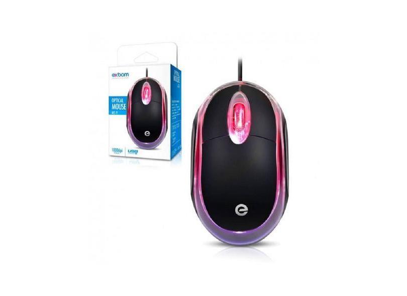 Mouse com Fio Luz de Led Vermelho Exbom 1000dpi USB Optical