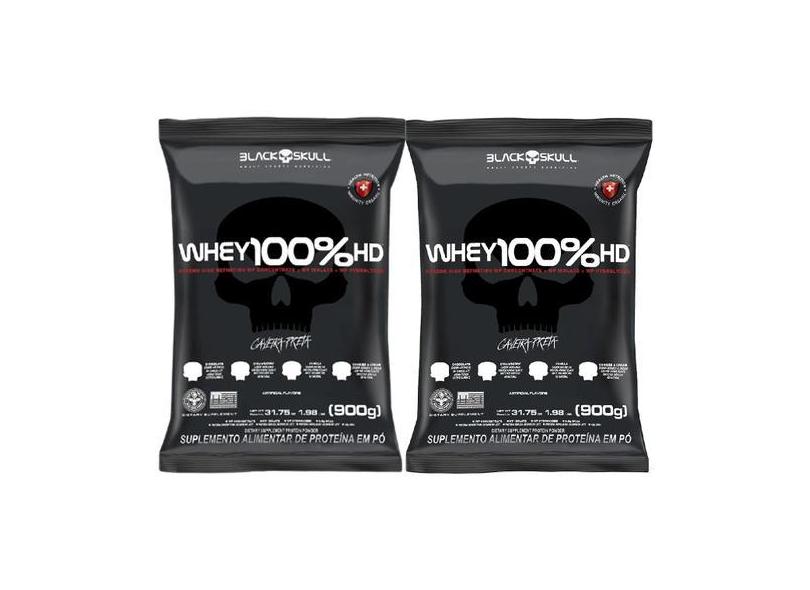 Kit 2 Wheys 100% Hd Black Skull 900G - Baunilha E Morango