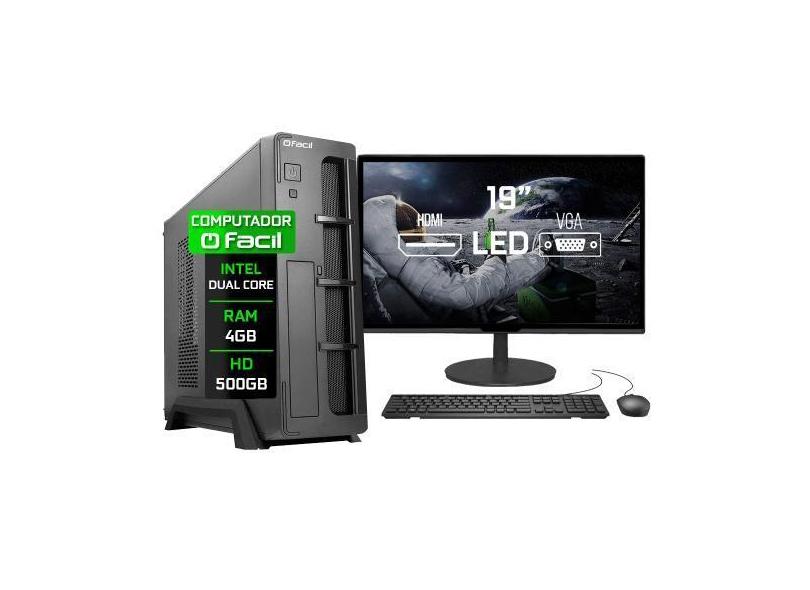 Computador Completo Fácil Slim Intel 4GB HD 500GB Monitor 19" HDMI LED